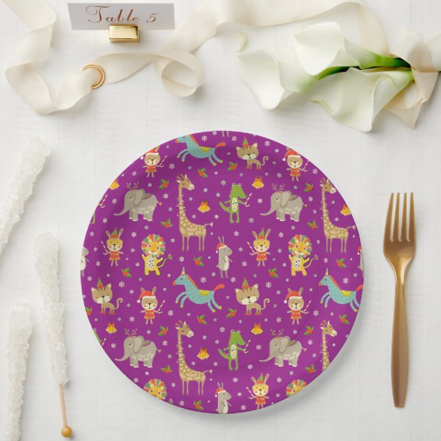Funny Cute Animals Celebrating Christmas Paper Plate (Wedding)