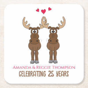 Funny Cute Anniversary Party Whimsical Moose Square Paper Coaster