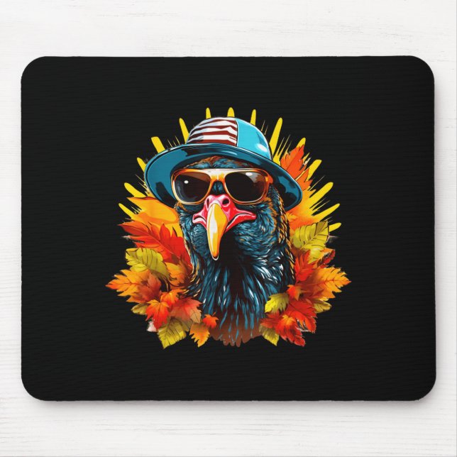 Funny Cute Autumn Thanksgiving Turkey Christmas Au Mouse Pad (Front)