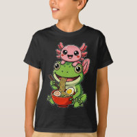 Funny Cute Axolotl and Frog Eating Ramen Kawaii