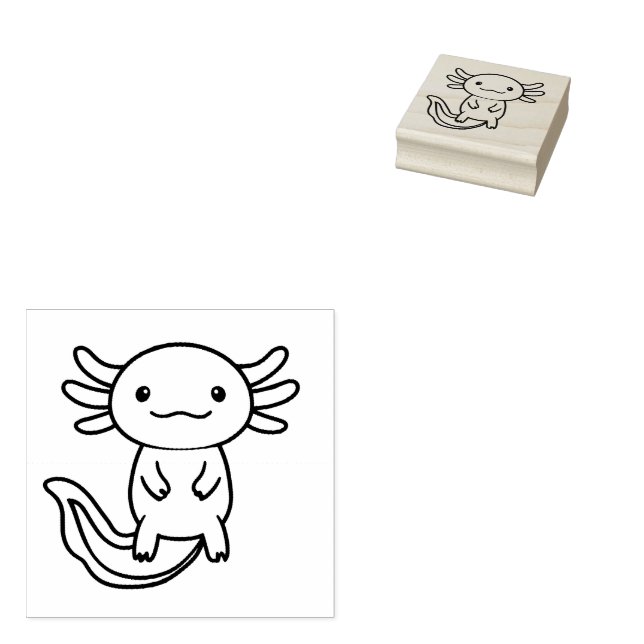 Funny cute Axolotl Squad custom editable black Rubber Stamp (Stamped)