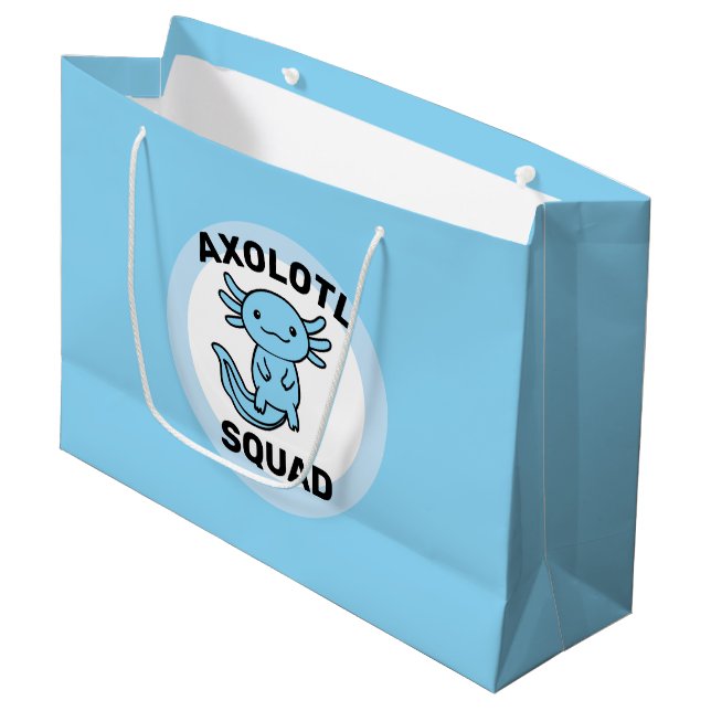 Funny cute Axolotl Squad custom editable blue Large Gift Bag (Front Angled)