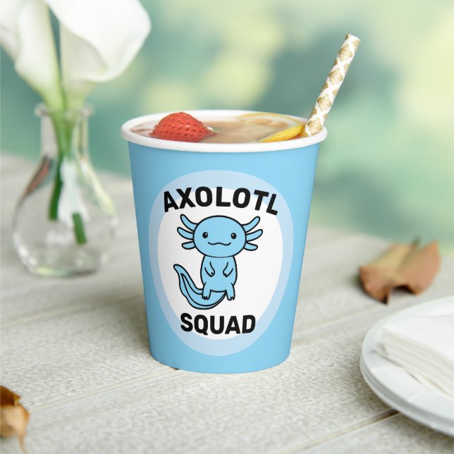 Funny cute Axolotl Squad custom editable blue Paper Cups (Insitu)