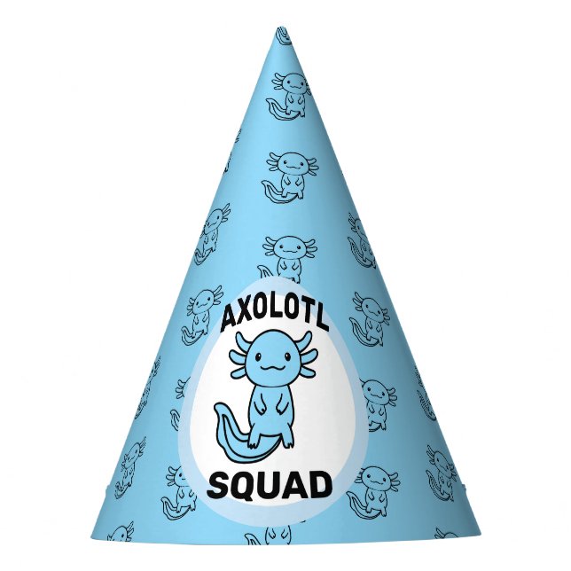 Funny cute Axolotl Squad custom editable blue Party Hat (Front)