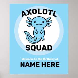 Funny cute Axolotl Squad custom editable blue Poster