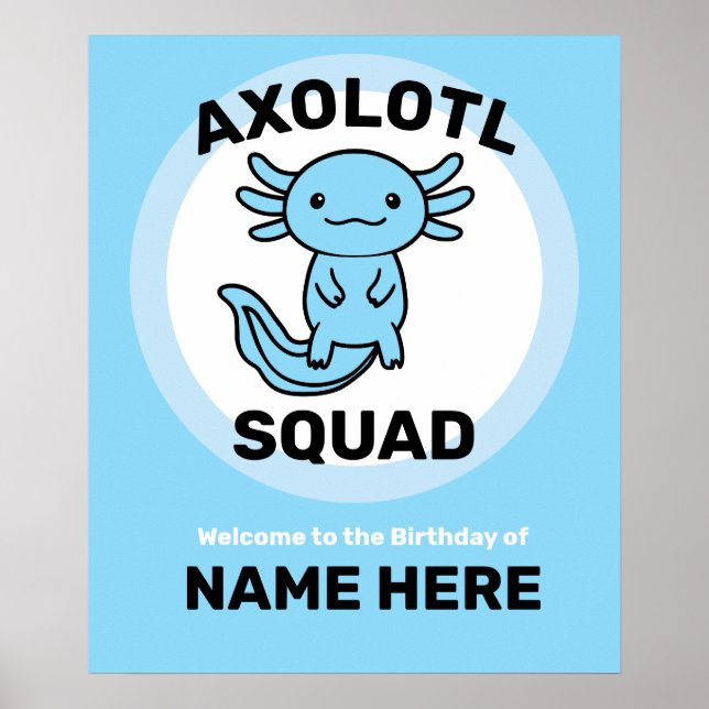 Funny cute Axolotl Squad custom editable blue Poster (Front)