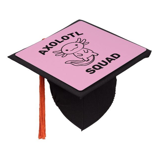 Funny cute Axolotl Squad custom editable pink Graduation Cap Topper (Angled)