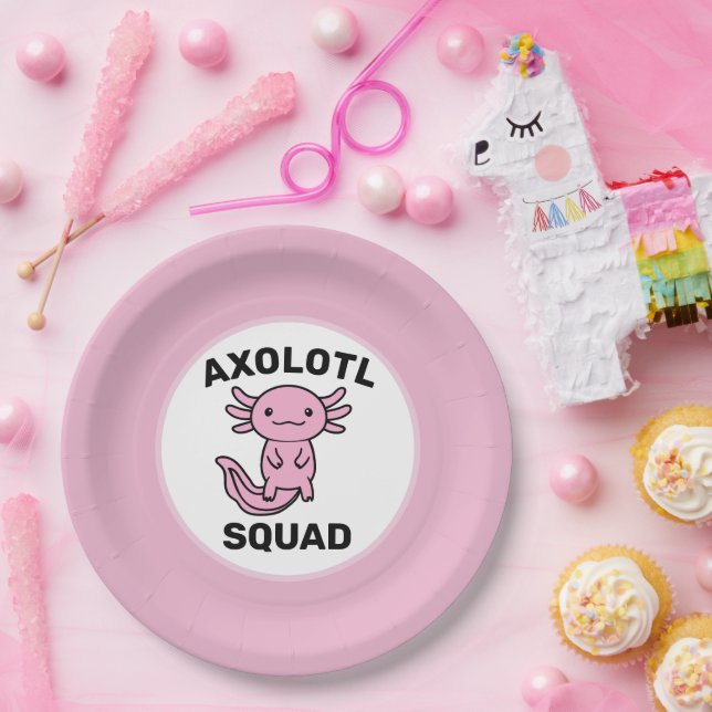 Funny cute Axolotl Squad custom editable pink Paper Plate (Party)