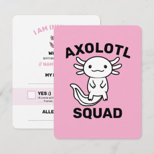 Funny cute Axolotl Squad custom editable pink RSVP Card