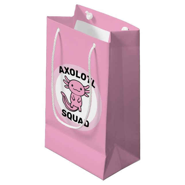Funny cute Axolotl Squad custom editable pink Small Gift Bag (Front Angled)
