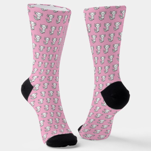 Funny cute Axolotl Squad custom editable pink Socks (Angled)