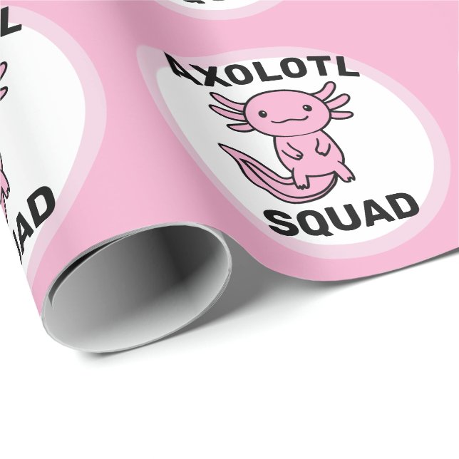 Funny cute Axolotl Squad custom editable pink Wrapping Paper (Roll Corner)