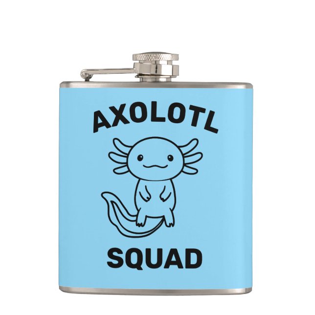 Funny cute Axolotl Squad Party editable blue pink Hip Flask (Front)