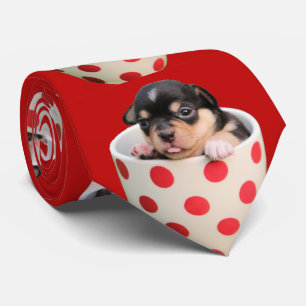 Funny cute baby Chihuahua in red polka dot mug Tie