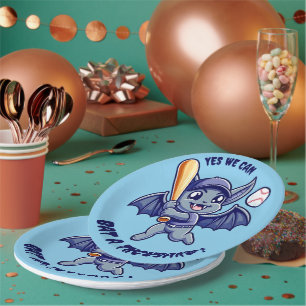 Funny Cute Bat Yes We Can Bat a Thousand Paper Plate