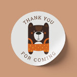 Funny cute bear. Kids zoo birthday thank you Classic Round Sticker<br><div class="desc">Kids zoo birthday party sticker "Thank you for coming" with funny cute bear. Please contact me if you need additional items.</div>