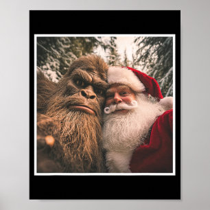 Funny Cute Bigfoot Santa Claus Selfie Christmas Pa Poster