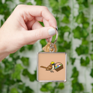 Funny Cute Bird with Colourful Eggs Basket Keychain