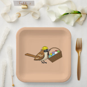 Funny Cute Bird with Colourful Eggs Basket Paper Plate
