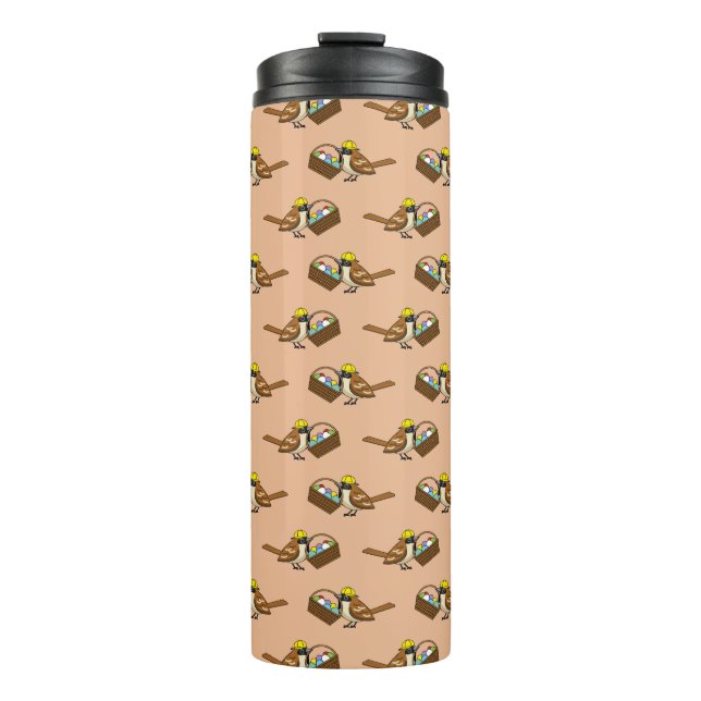 Funny Cute Bird with Colourful Eggs Basket Pattern Thermal Tumbler (Front)