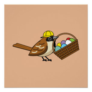 Funny Cute Bird with Colourful Eggs Basket Poster