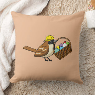 Funny Cute Bird with Colourful Eggs Basket Throw Pillow
