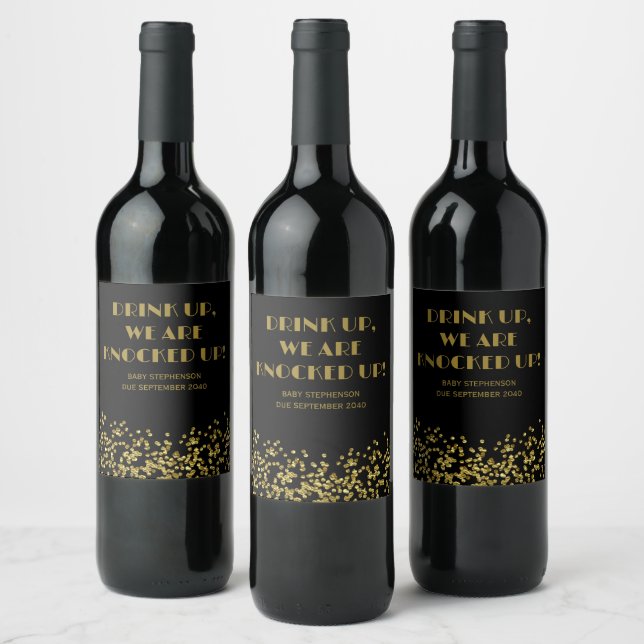 Funny Cute Black and Gold Birth Announcement Wine Label (Bottles)