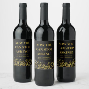 Funny Cute Black and Gold Pregnancy Announcement Wine Label