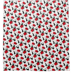 Funny Cute Black Cats Red Roses Pattern