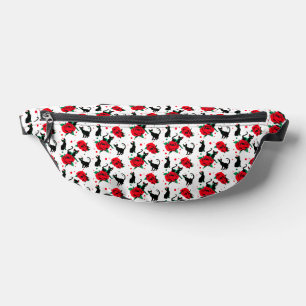 Funny Cute Black Cats Red Roses Pattern Fanny Pack