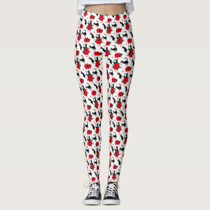 Funny Cute Black Cats Red Roses Pattern Leggings