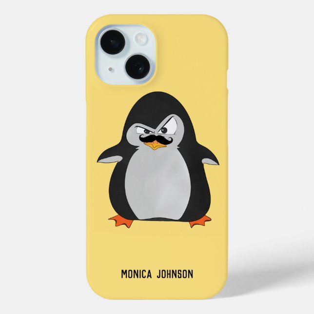 Funny Cute Black Grey Orange Angry Penguin Case-Mate iPhone Case (Back)