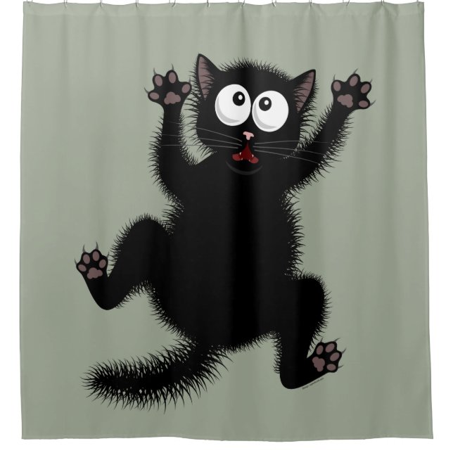 Funny Cute Black Scared Cartoon Cat, kitten (Front)
