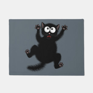 Funny Cute Black Scared Cartoon Cat, kitten Doormat