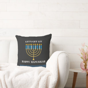 Funny Cute Blue Hanukkah Menorah Design Throw Pillow