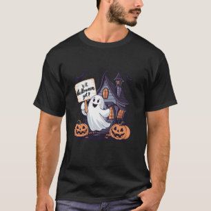 Funny Cute Boo Ghost Pumpkin Spooky House Haunted  T-Shirt