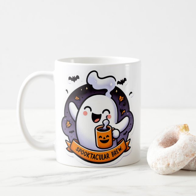 Funny cute Boo with Halloween Pun Mug (With Donut)