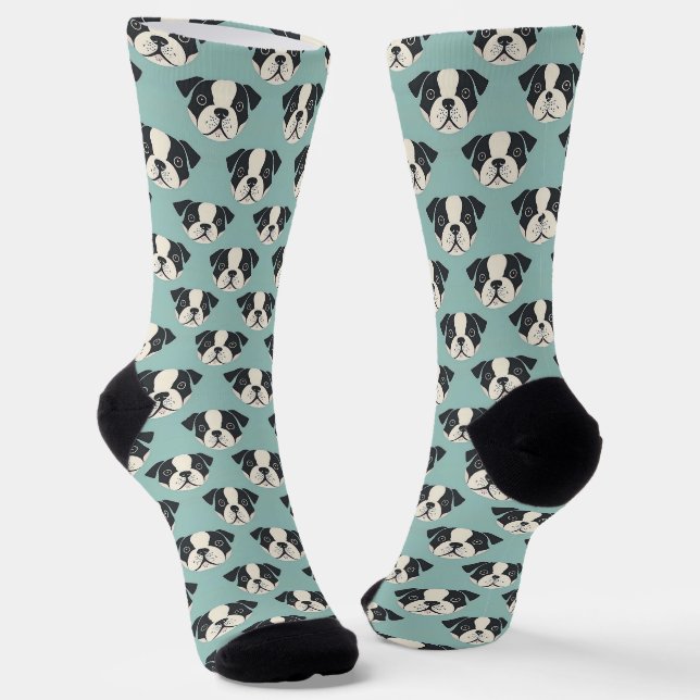 Funny Cute Boston Terrier Dog Socks (Angled)