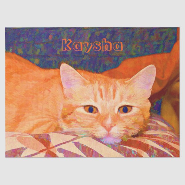 Funny Cute Bright Orange Tabby Cat Decoupage Tissue Paper (Front)