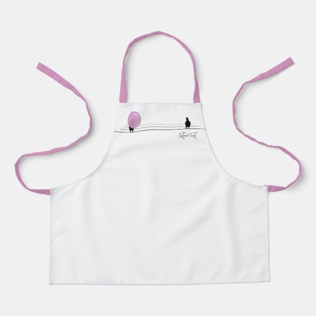 Funny Cute Bubblegum Birds on a Wire White Apron (Front)