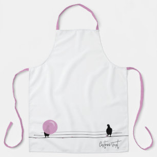 Funny Cute Bubblegum Birds on a Wire White Apron