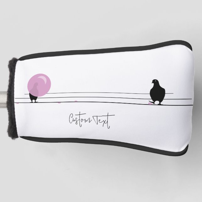 Funny Cute Bubblegum Birds on a Wire White Golf Head Cover (Front)