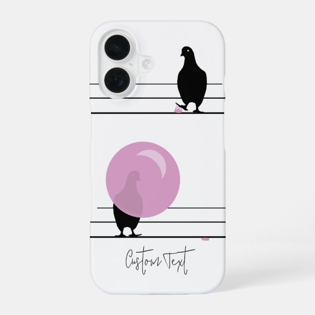 Funny Cute Bubblegum Birds on a Wire White iPhone 16 Case (Back)