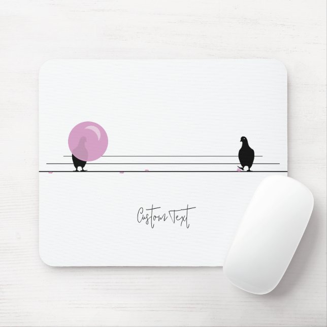 Funny Cute Bubblegum Birds on a Wire White Mouse Pad (With Mouse)