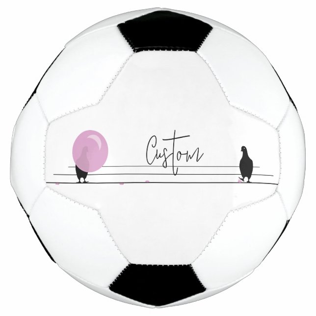 Funny Cute Bubblegum Birds on a Wire White Soccer Ball (Front)