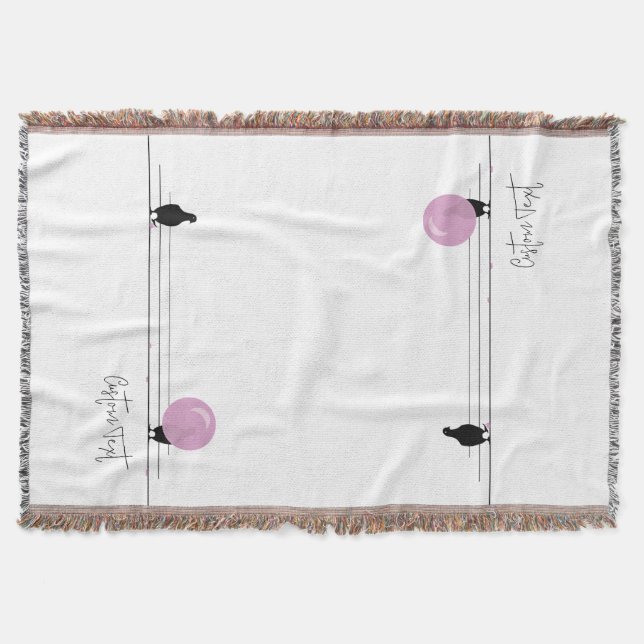 Funny Cute Bubblegum Birds on a Wire White Throw Blanket (Front)