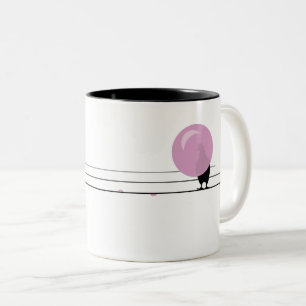 Funny Cute Bubblegum Birds on a Wire White Two-Tone Coffee Mug