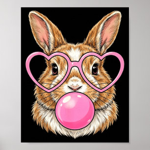 Funny cute bunny bubble gum rabbit heart glasses poster