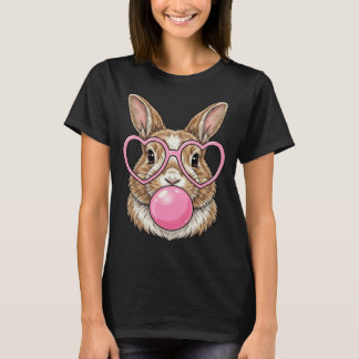 Funny Cute Bunny Bubble Gum Rabbit Heart Glasses T-Shirt