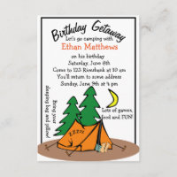 Funny Cute Camp Out Birthday Party Invitations